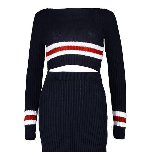 Striped ribbed co-ord skirt and top set - Picture 4 of 5